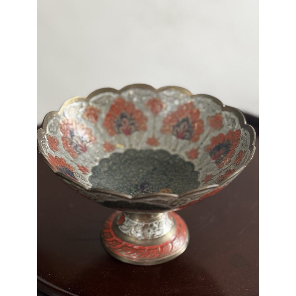 Brass Peacock Bowl (footed), rare brass home decor